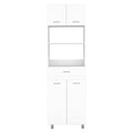 Caribe Microwave Cabinet, Four Legs, One Drawer, Double Door, One Shelf White Freestanding 3 4 Shelves White Kitchen Particle Board Particle Board