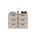 Becca 6 Drawer Double Dresserfour Legs, Metal Hardware Light Gray Gray Drawer 5 Drawers & Above Bedroom Shelf Modern Particle Board Particle Board