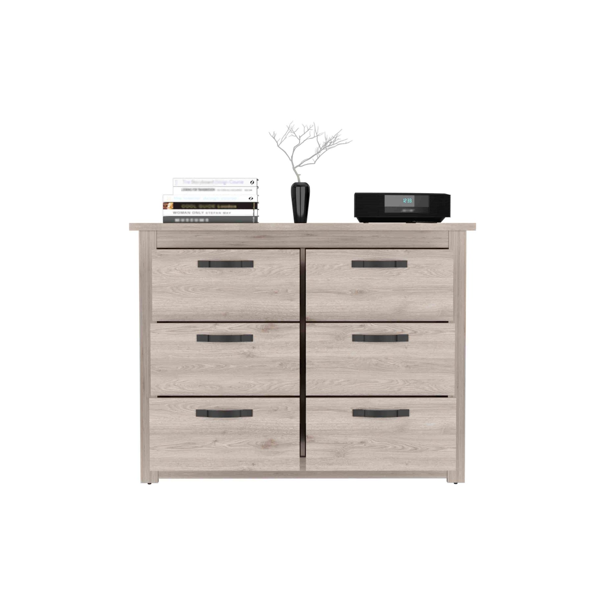 Becca 6 Drawer Double Dresserfour Legs, Metal Hardware Light Gray Gray Drawer 5 Drawers & Above Bedroom Shelf Modern Particle Board Particle Board