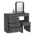 Kaia Makeup Vanity, Four Drawers, One Mirror, Stool Smokey Oak Gray 4 Drawers Bedroom Shelf Modern Particle Board Particle Board