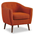 Orange Fabric Upholstered Accent Chair 1Pc Espresso Finish Legs Button Tufted Solid Wood Furniture Living Room Chair Orange Primary Living Space Mid Century Modern,Retro Solid Wood