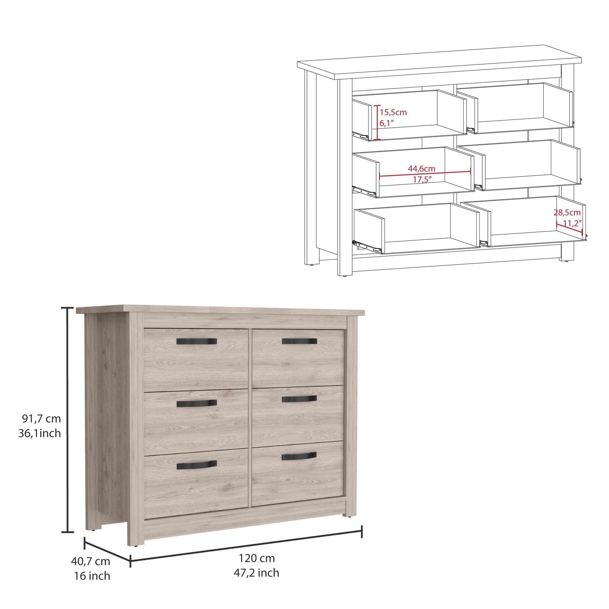 Becca 6 Drawer Double Dresserfour Legs, Metal Hardware Light Gray Gray Bedroom Modern Particle Board Particle Board