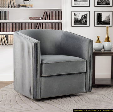 Classic Living Room Furniture 1Pc Swivel Accent Chair Gray Velvet Upholstery Pleated Detail Solid Wood Furniture 360 Degree Swivel Chair Tuxedo Arms Gray Primary Living Space Classic,Modern Solid Wood