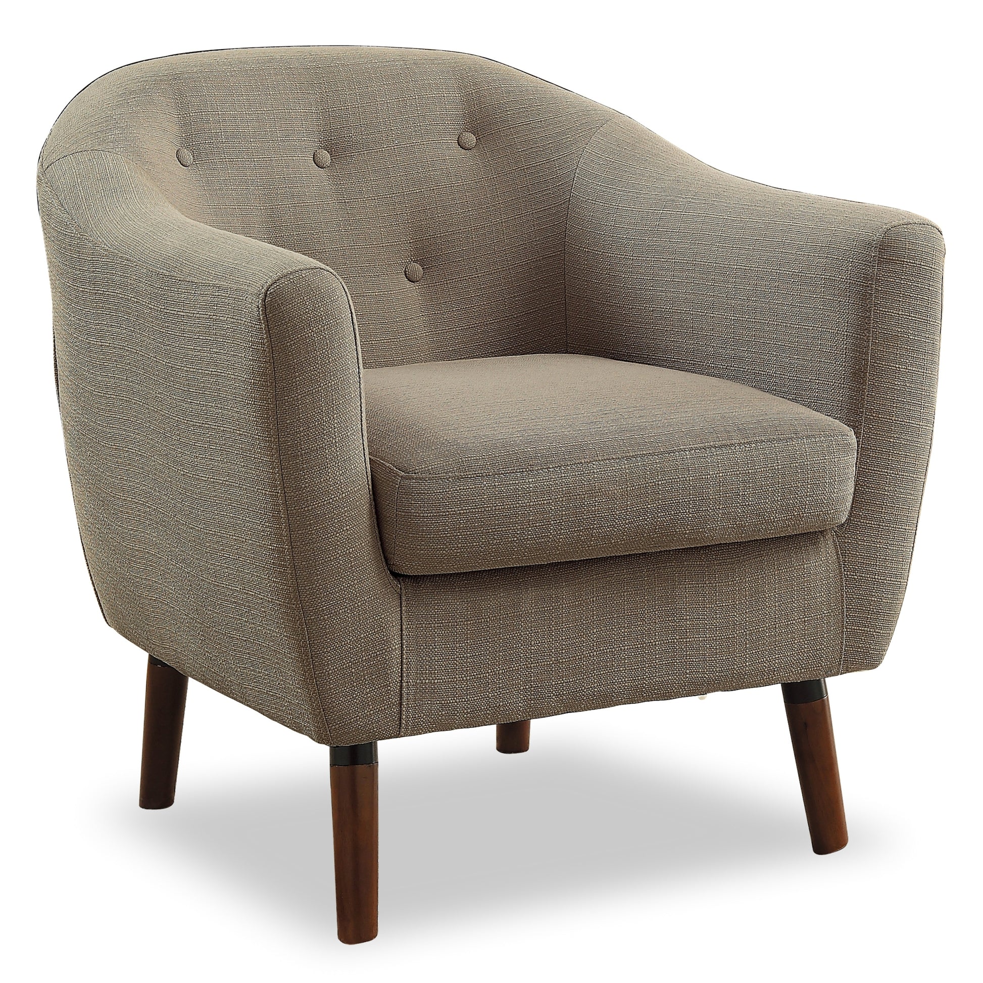 Beige Fabric Upholstered Accent Chair 1Pc Espresso Finish Legs Button Tufted Solid Wood Furniture Living Room Chair Beige Primary Living Space Mid Century Modern,Retro Solid Wood