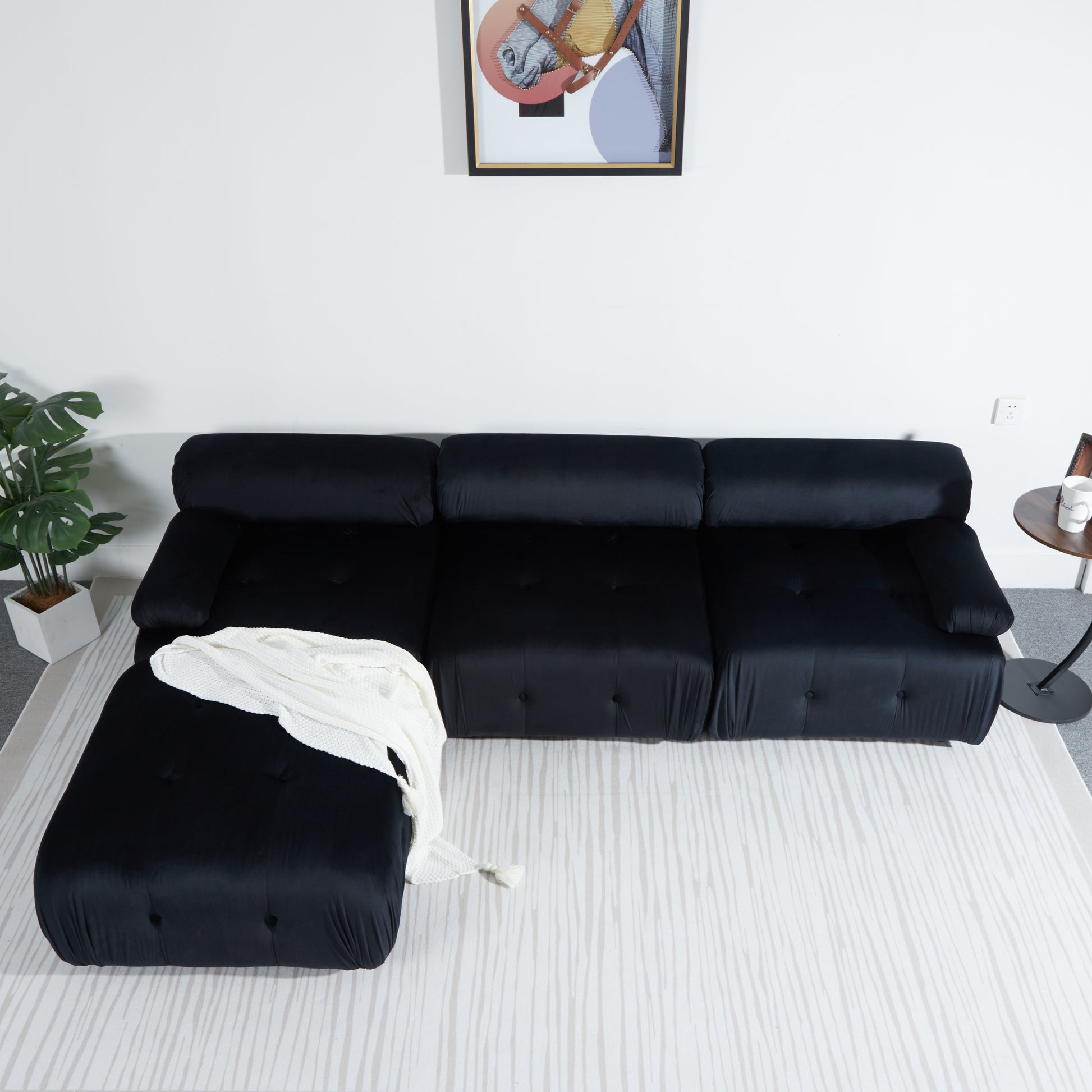 Modular Sectional Sofa Couch, Modern L Shaped Cloud Couch With Reversible Ottoman Convertible Button Tufted Velvet Fabric Couches For Living Room, Diy Combination,Black Black Velvet 4 Seat