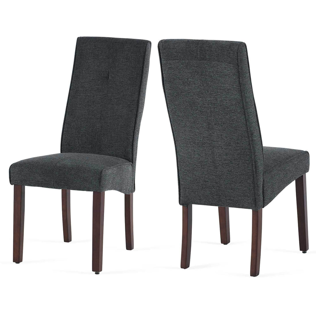 Dark Grey Linen Upholstered Dining Chair High Back, Armless Accent Chair With Wood Legs, Set Of 2 Plaid Dark Grey Dining Room Dry Clean Modern Dining Chairs Rubberwood Solid Back Set Of 2 Foam Linen