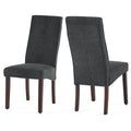 Dark Grey Linen Upholstered Dining Chair High Back, Armless Accent Chair With Wood Legs, Set Of 2 Plaid Dark Grey Dining Room Dry Clean Modern Dining Chairs Rubberwood Solid Back Set Of 2 Foam Linen