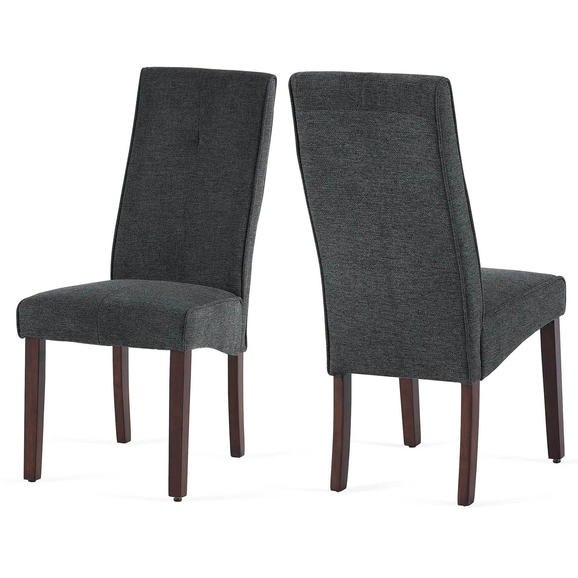 Dark Grey Linen Upholstered Dining Chair High Back, Armless Accent Chair With Wood Legs, Set Of 2 Plaid Dark Grey Dining Room Dry Clean Modern Dining Chairs Rubberwood Solid Back Set Of 2 Foam Linen