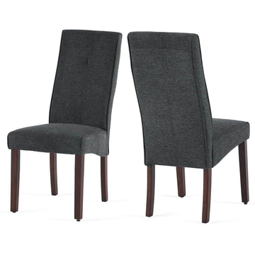 Dark Grey Linen Upholstered Dining Chair High Back, Armless Accent Chair With Wood Legs, Set Of 2 Plaid Dark Grey Dining Room Dry Clean Modern Dining Chairs Rubberwood Solid Back Set Of 2 Foam Linen