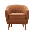 Mid Century Modern Accent Chair 1Pc Rust Hued Chenille Fabric Upholstered Channel Stitched Back Brown Legs Solid Wood Furniture Rust Primary Living Space Mid Century Modern Solid Wood