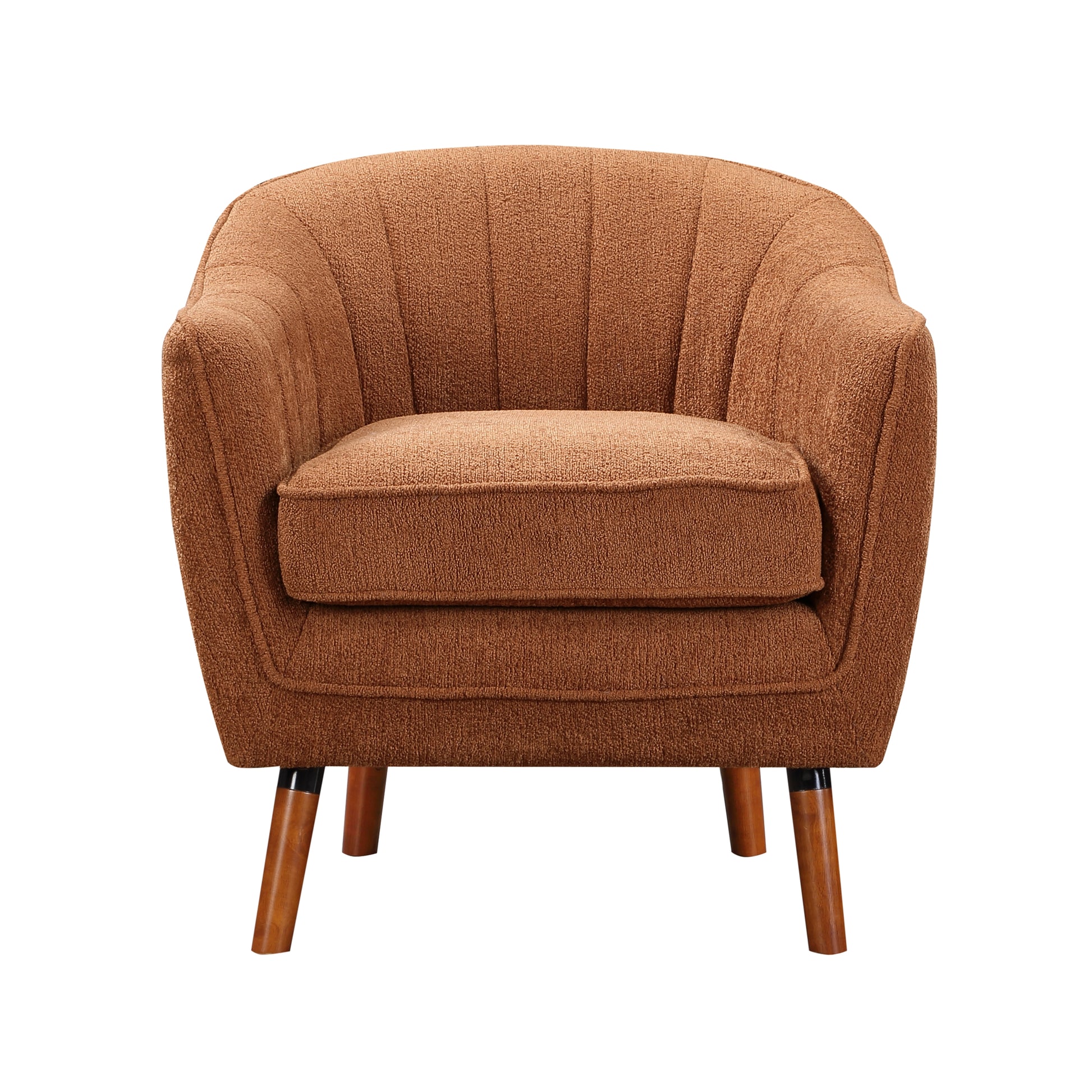 Mid Century Modern Accent Chair 1Pc Rust Hued Chenille Fabric Upholstered Channel Stitched Back Brown Legs Solid Wood Furniture Rust Primary Living Space Mid Century Modern Solid Wood