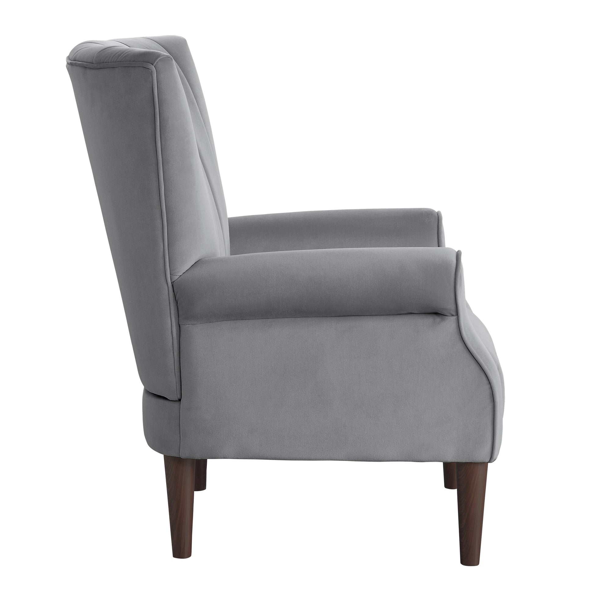 Modern Aesthetic Accent Chair Dark Gray Velvet Channel Tufted Back Solid Wood Furniture 1Pc Stylish Home Traditional Contoured Arms Dark Gray Primary Living Space Contemporary,Modern Velvet