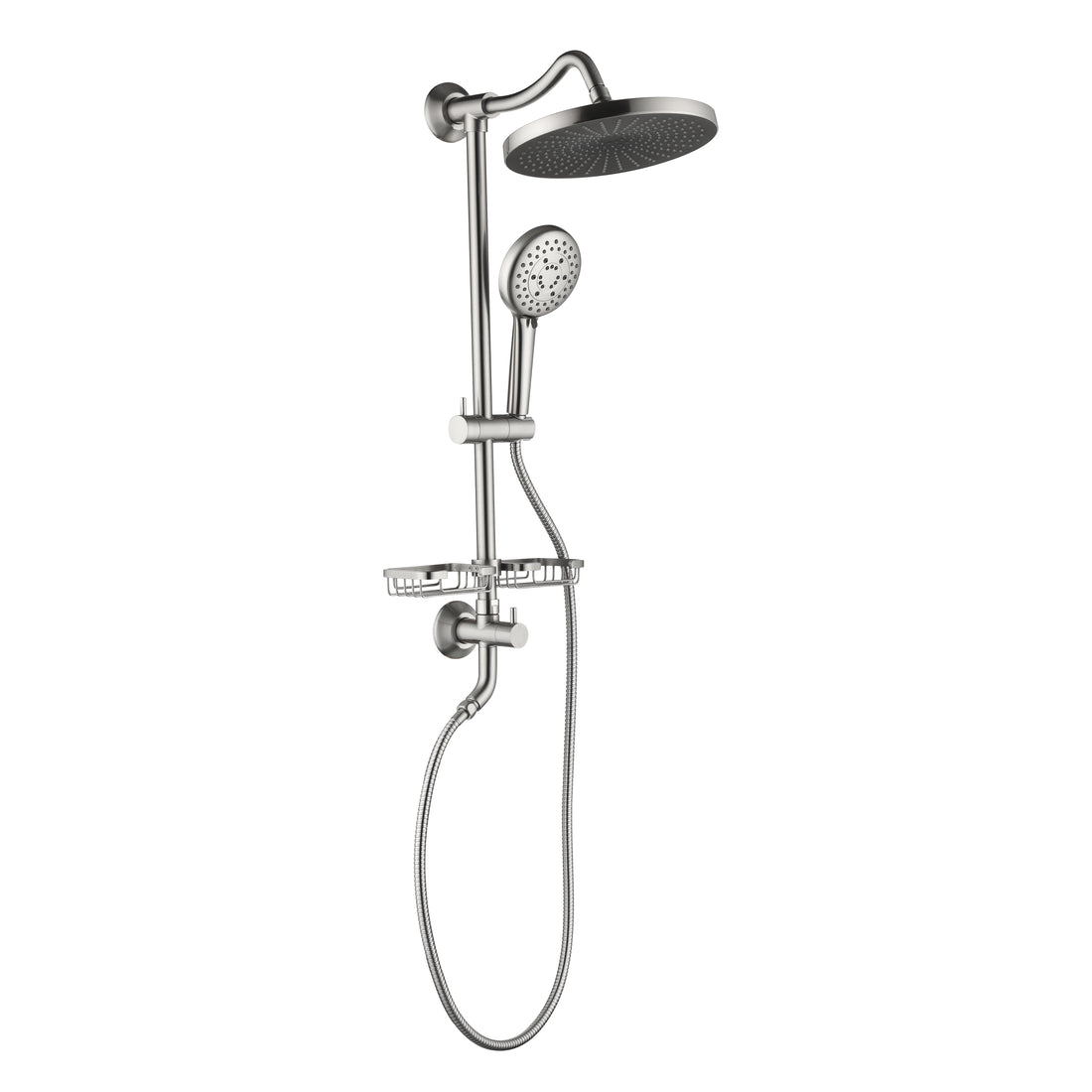 Showerspas Shower System, With 10" Rain Showerhead, 4 Function Hand Shower, Adjustable Slide Bar And Soap Dish Brushed Nickel Bathroom Brass