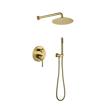 Shower System, Wall Mounted Shower Faucet Set For Bathroom With High Pressure 10" Stainless Steel Rain Shower Head Handheld Shower Set, 2 Way Pressure Balance Shower Valve Kit, Brushed Gold Brushed Gold Bathroom Brass