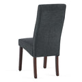 Dark Grey Linen Upholstered Dining Chair High Back, Armless Accent Chair With Wood Legs, Set Of 2 Plaid Dark Grey Dining Room Dry Clean Modern Dining Chairs Rubberwood Solid Back Set Of 2 Foam Linen