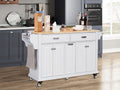 Kitchen Island With Rubber Wood Countertop, Kitchen Cart On 5 Wheels With Storage Cabinet And 2 Top Drawers And A Center Double Layered Storage Drawer For Dinning Room, White White Dining Room Rectangular Rubberwood Solid Wood Mdf Large 56 In