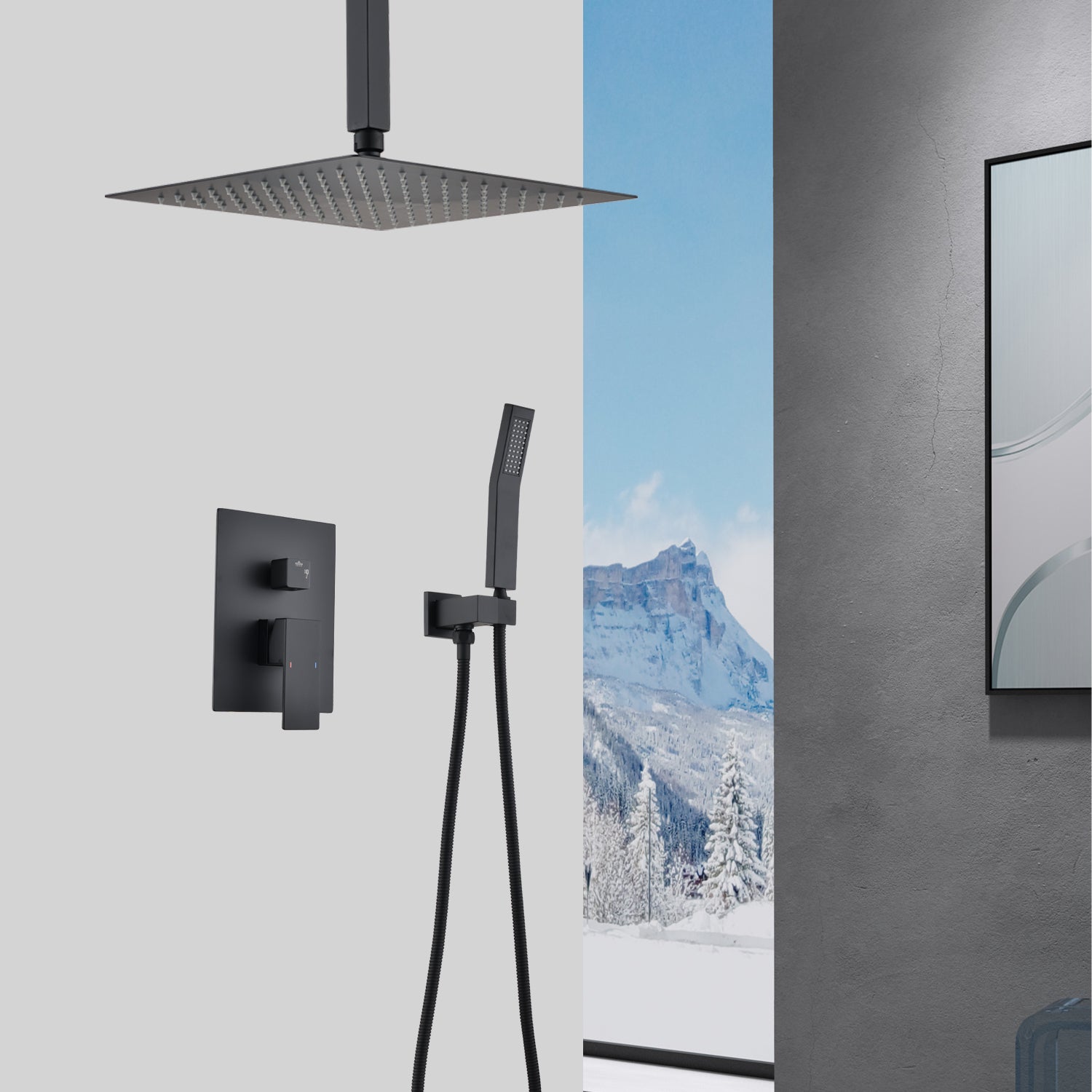 Ceiling Mounted Shower System Combo Set With Handheld And 10"Shower Head Matte Black Bathroom Brass