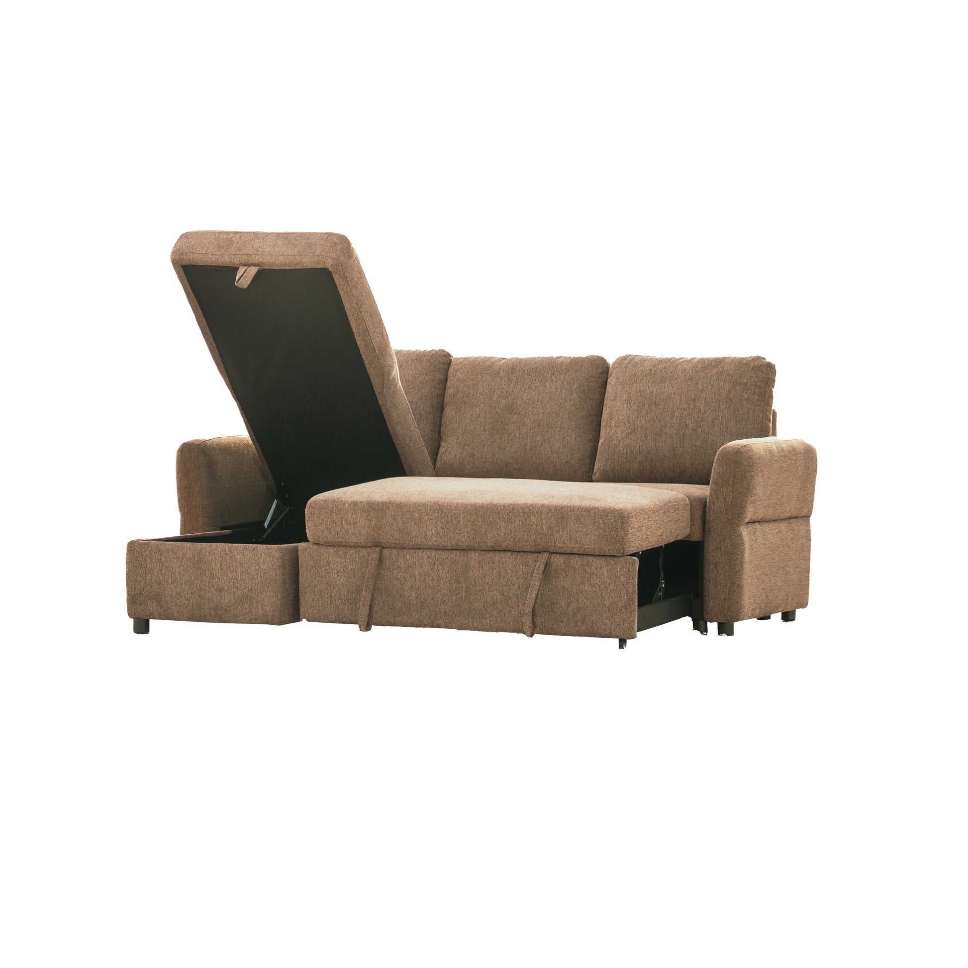 Regis Storage Bed Sectional Coffee Brown Microsuede 3 Seat