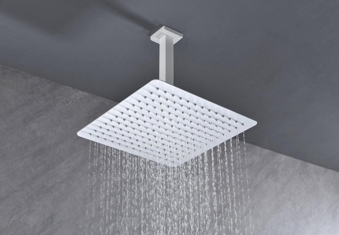 Rain Shower Head High Pressure Rainfall Showerhead Water Saving White Bathroom Stainless Steel