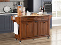 Kitchen Island With Rubber Wood Countertop, Kitchen Cart On 5 Wheels With Storage Cabinet And 2 Top Drawers And A Center Double Layered Storage Drawer For Dinning Room, Mahogany Mahogany Dining Room Rectangular Rubberwood Solid Wood Mdf Large 56 In