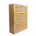 Modern 3 Drawer, Rattan Shoe Cabinet In Natural Mdf Wood Grain Natural Natural Light Brown Boho Mdf