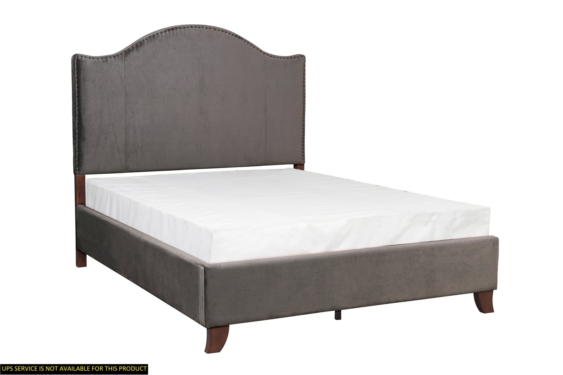 Modern Traditional Bedroom Gray Velvet Upholstered Queen Bed Camelback Headboard Trim Solid Wood Furniture 1Pc Panel Bed Box Spring Required Queen Gray Wood Bedroom Modern,Traditional Panel Velvet Solid Wood