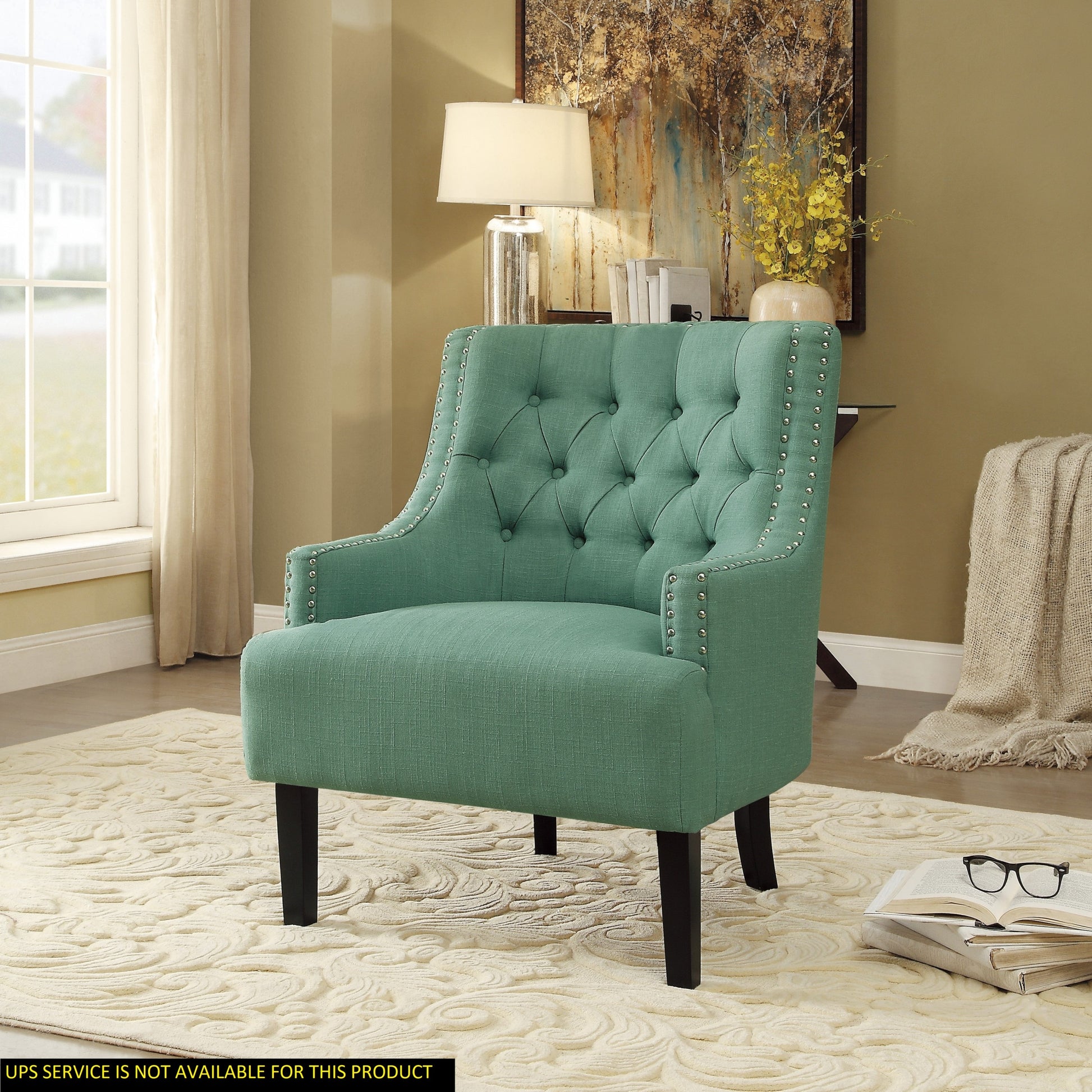 Modern Traditional Accent Chair Button Tufted Teal Textured Fabric Upholstery Solid Wood 1Pc Living Room Furniture Teal Primary Living Space Modern,Traditional Solid Wood