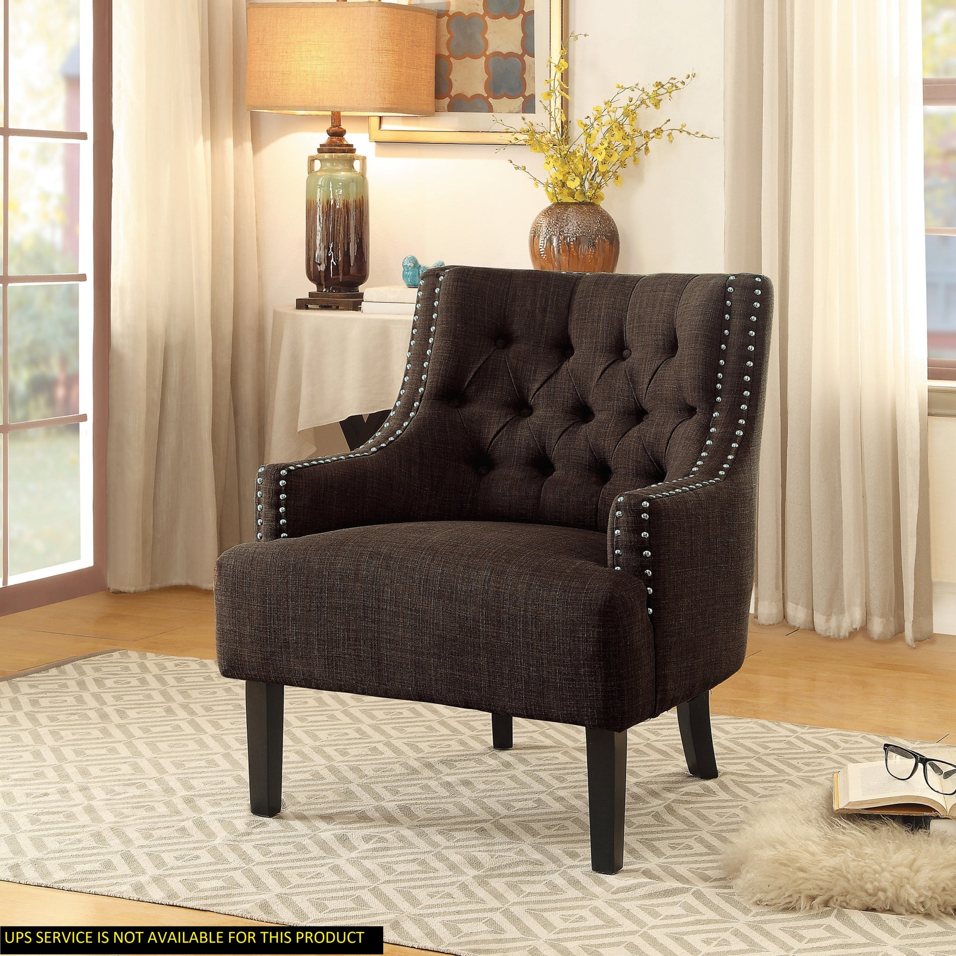 Modern Traditional Accent Chair Button Tufted Chocolate Hued Textured Fabric Upholstery Solid Wood 1Pc Living Room Furniture Chocolate Primary Living Space Modern,Traditional Solid Wood