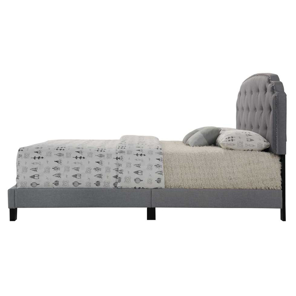 Grey Upholstered Queen Bed Box Spring Required Queen Grey Wood Bedroom Panel Fabric