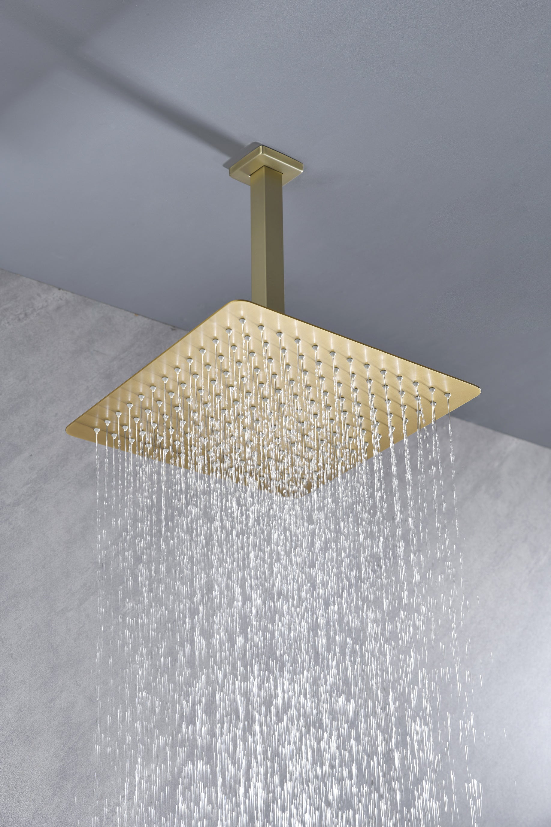 Rain Shower Head High Pressure Rainfall Showerhead Water Saving Brushed Gold Bathroom Stainless Steel