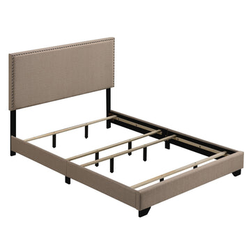 Beige Queen Panel Bed With Trim Box Spring Required Queen Beige Wood Bedroom Panel Wood Fabric