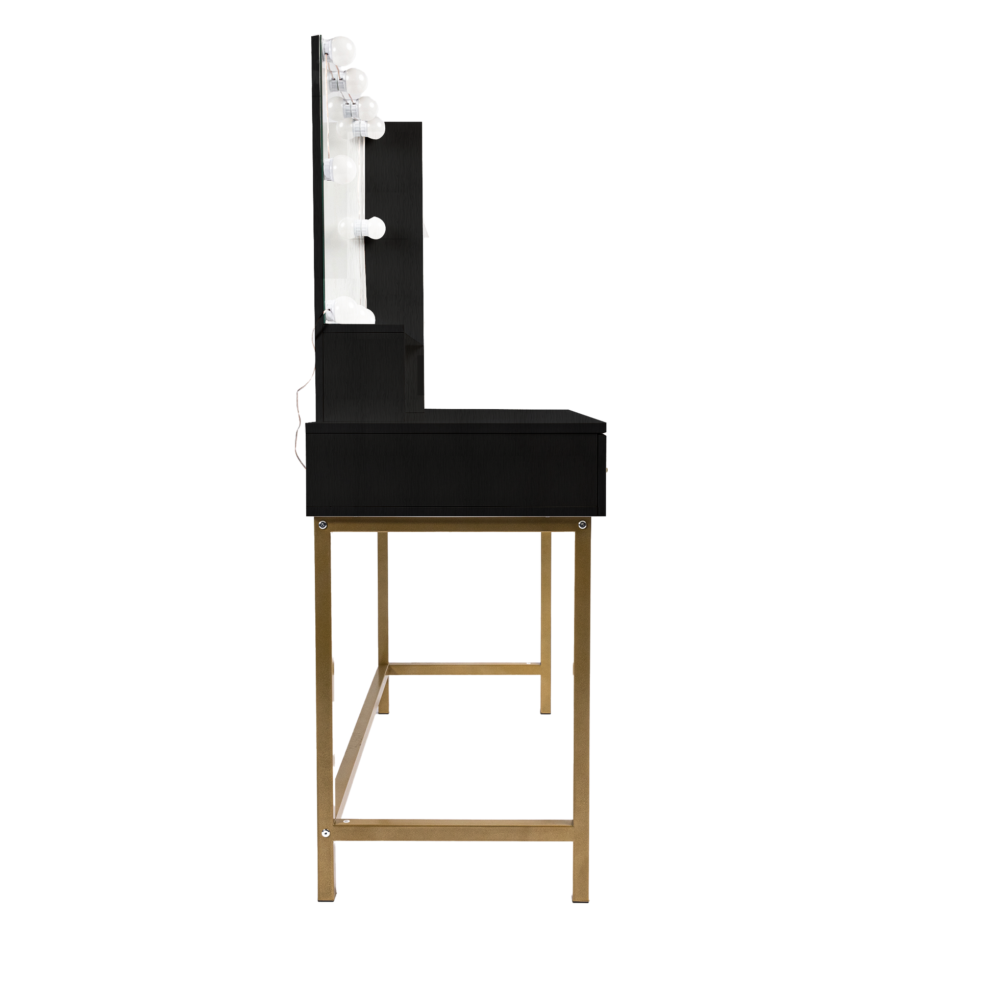 Makeup Vanity Table, Adjustable Led Lit Mirror, Upholstered Stool In Black Black 3 Drawers Glam Black Engineered Wood