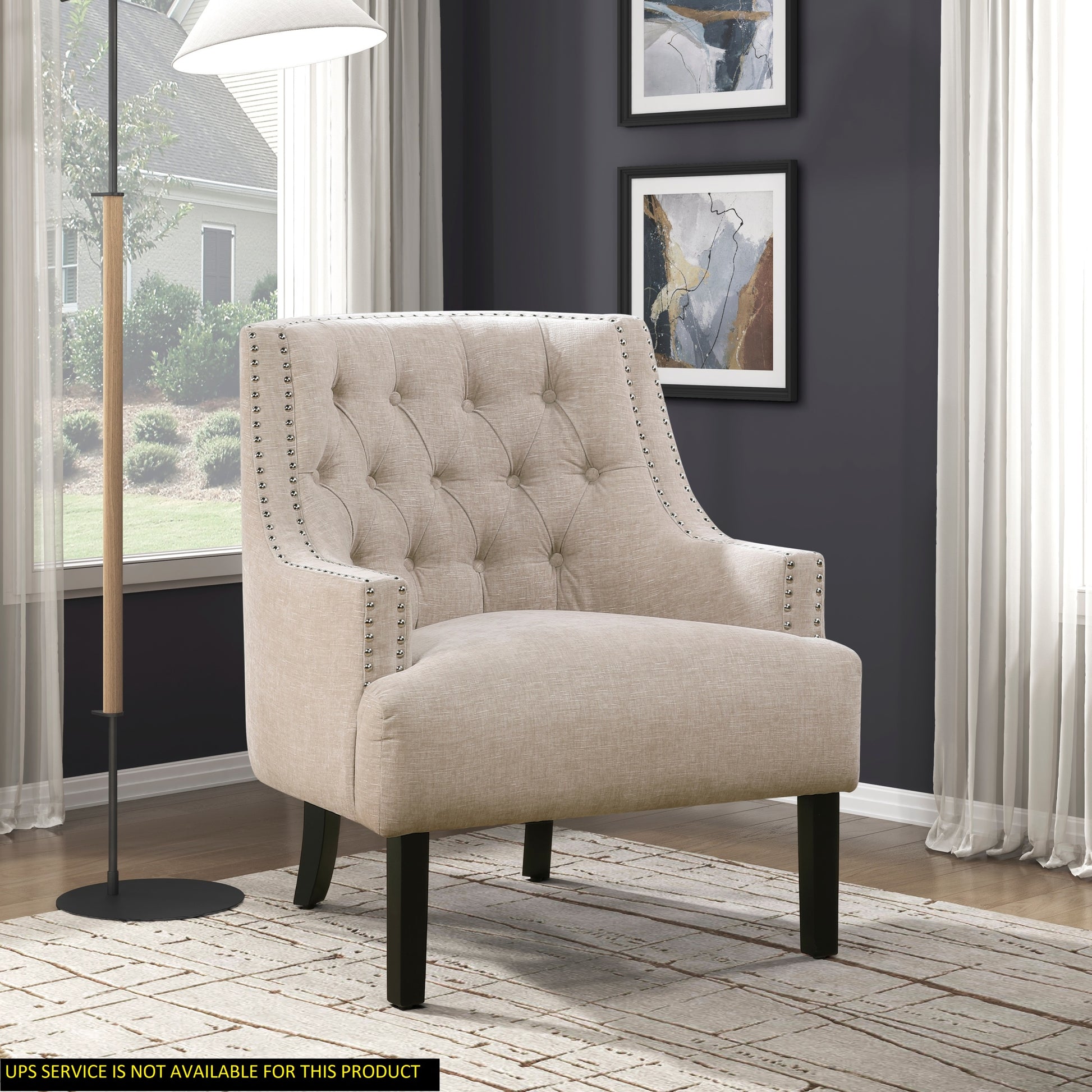 Modern Traditional Accent Chair Chenille Upholstery Button Tufted Solid Wood 1Pc Living Room Furniture Beige Multi Primary Living Space Modern,Traditional Solid Wood