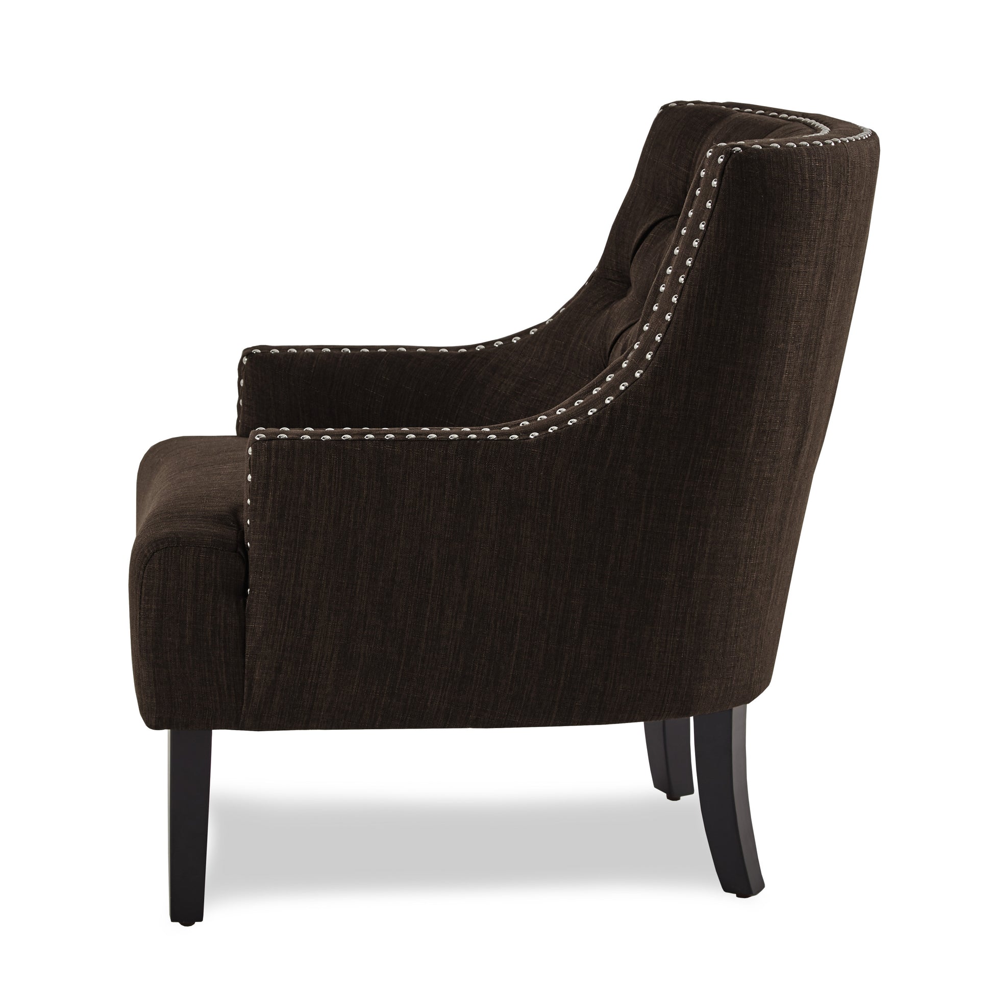 Modern Traditional Accent Chair Button Tufted Chocolate Hued Textured Fabric Upholstery Solid Wood 1Pc Living Room Furniture Chocolate Primary Living Space Modern,Traditional Solid Wood