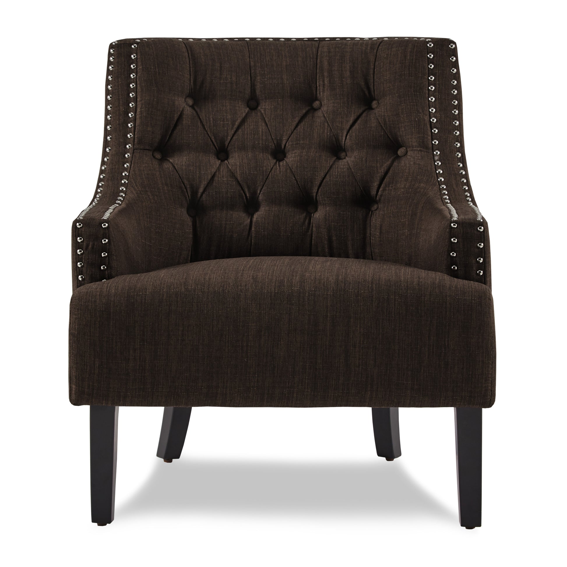 Modern Traditional Accent Chair Button Tufted Chocolate Hued Textured Fabric Upholstery Solid Wood 1Pc Living Room Furniture Chocolate Primary Living Space Modern,Traditional Solid Wood