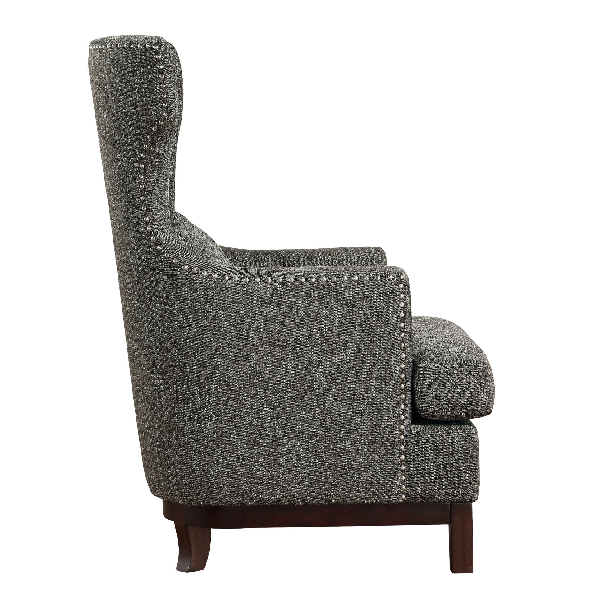 Button Tufted Wing Back Accent Chair 1Pc Gray Fabric Upholstered Pillow Solid Wood Traditional Living Room Furniture Brown Gray Primary Living Space Luxury,Traditional Solid Wood