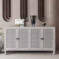 Accent Cabinet 4 Shutter Door Wooden Cabinet Sideboard Buffet Server Cabinet Storage Cabinet, For Living Room, Entryway, Hallway, Office, Kitchen And Dining Room, Distressed White White Washed Farmhouse,Shabby Chic Fir Solid Wood Mdf