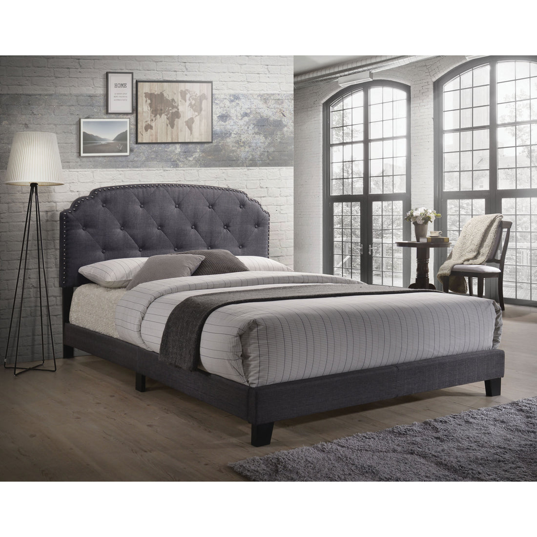 Grey Upholstered Queen Bed Box Spring Required Queen Grey Wood Bedroom Panel Fabric