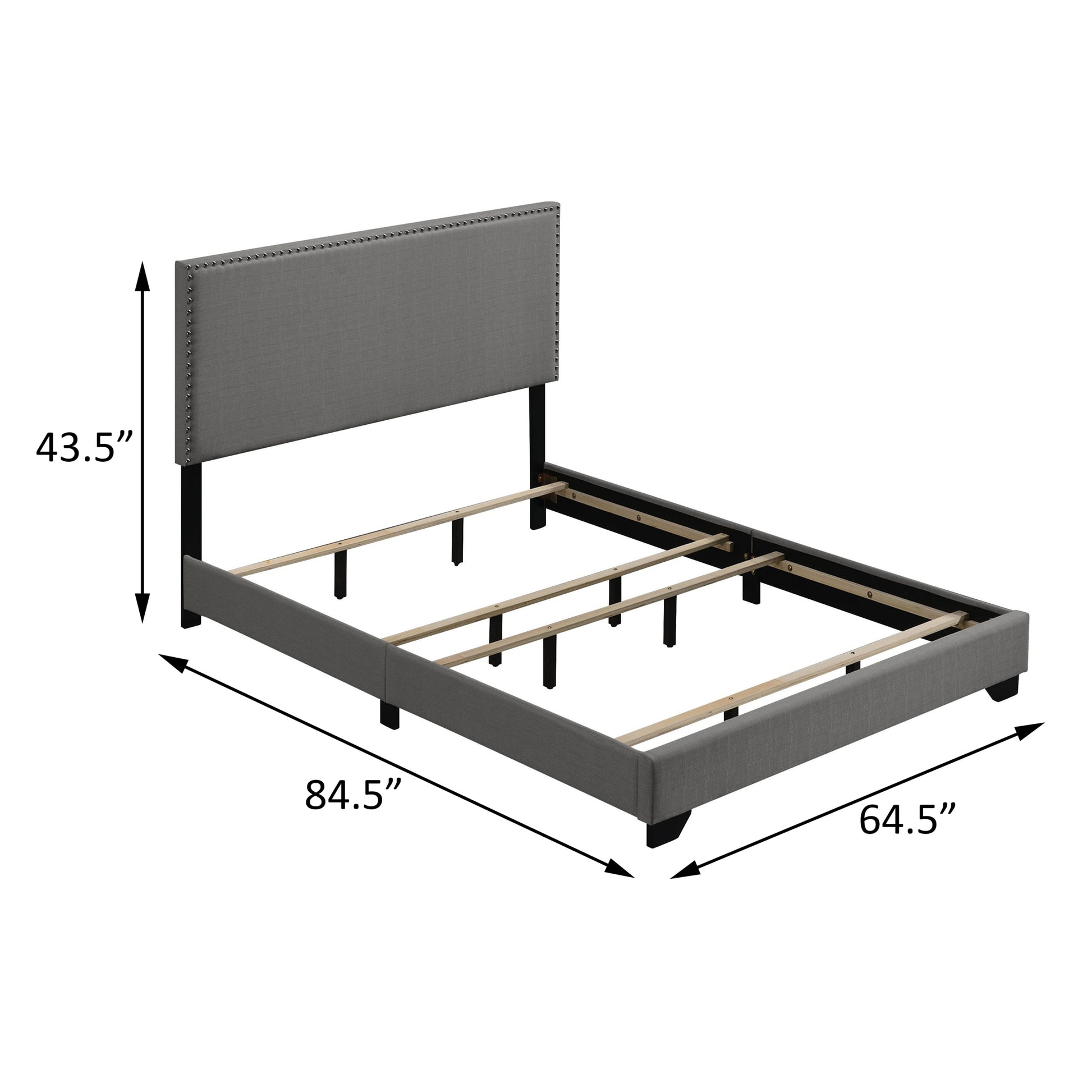 Light Grey Queen Panel Bed With Trim Box Spring Required Queen Light Grey Wood Bedroom Panel Wood Fabric
