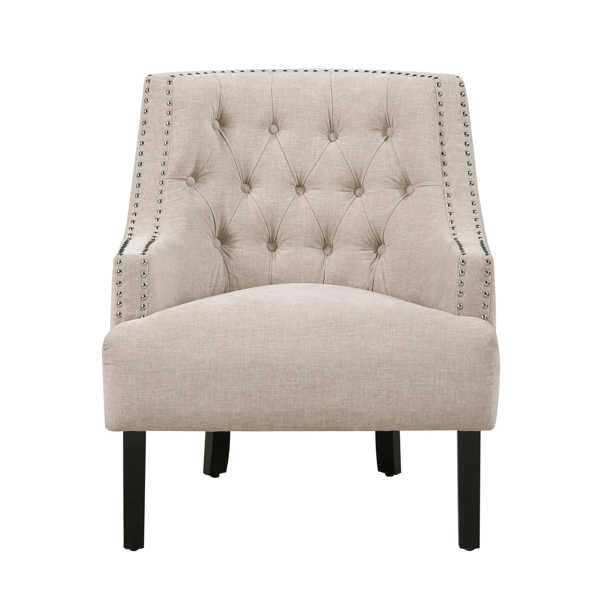 Modern Traditional Accent Chair Chenille Upholstery Button Tufted Solid Wood 1Pc Living Room Furniture Beige Multi Primary Living Space Modern,Traditional Solid Wood