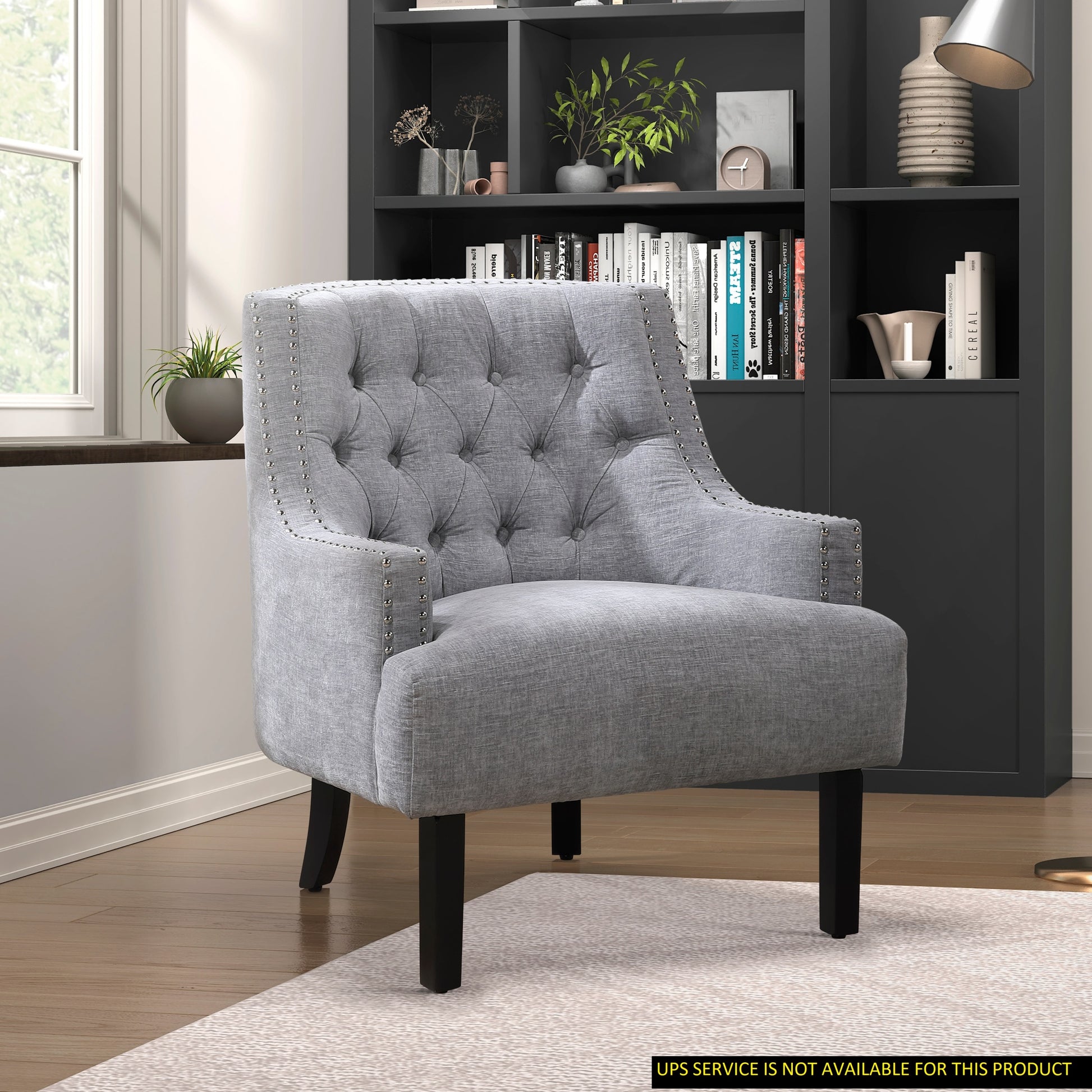 Modern Traditional Accent Chair Gray Chenille Upholstery Button Tufted Solid Wood 1Pc Living Room Furniture Gray Primary Living Space Modern,Traditional Solid Wood