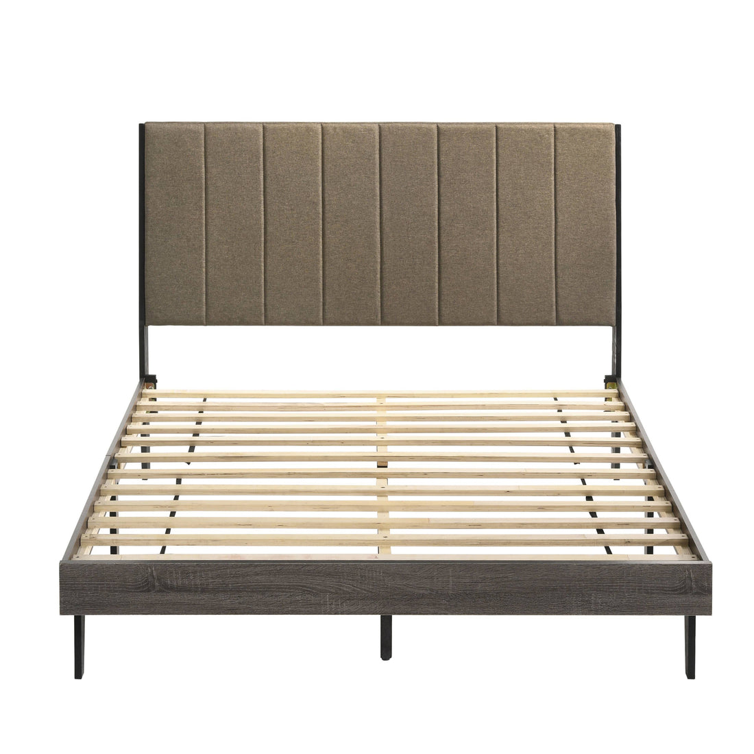 Brown And Weathered Grey Upholstered Queen Bed Box Spring Not Required Queen Grey Brown Wood Gray Bedroom Wood Fabric