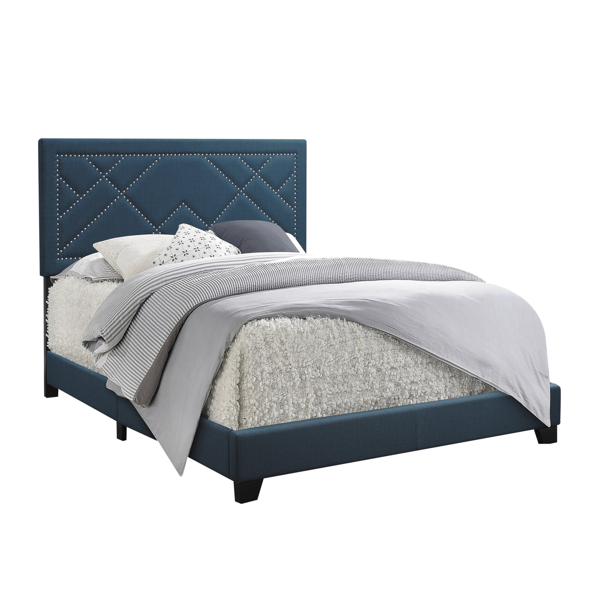 Dark Teal Queen Panel Bed With Trim Queen Box Spring Required Teal Wood Panel Linen Linen