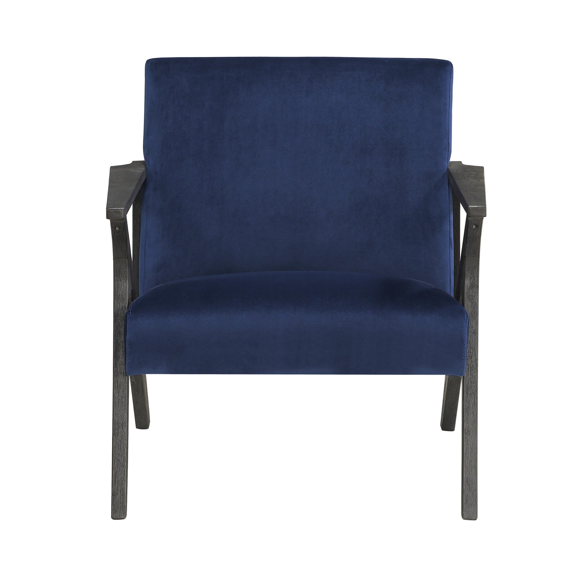 Retro Style Velvet Upholstered Blue Accent Chair 1Pc Solid Rubberwood Antique Gray Finish Modern Home Furniture Navy Modern,Retro Solid Wood