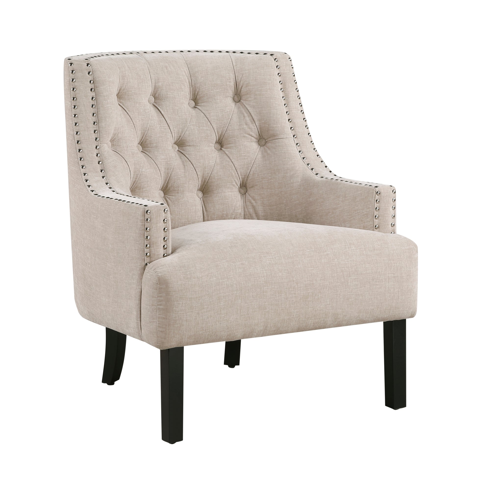 Modern Traditional Accent Chair Chenille Upholstery Button Tufted Solid Wood 1Pc Living Room Furniture Beige Multi Primary Living Space Modern,Traditional Solid Wood