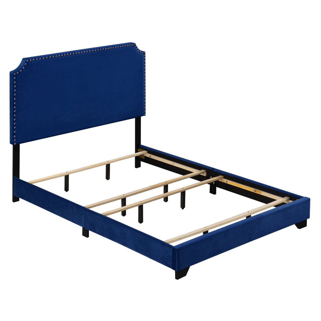 Blue Queen Panel Bed With Scooped Headboard Box Spring Required Queen Blue Wood Bedroom Panel Velvet Velvet