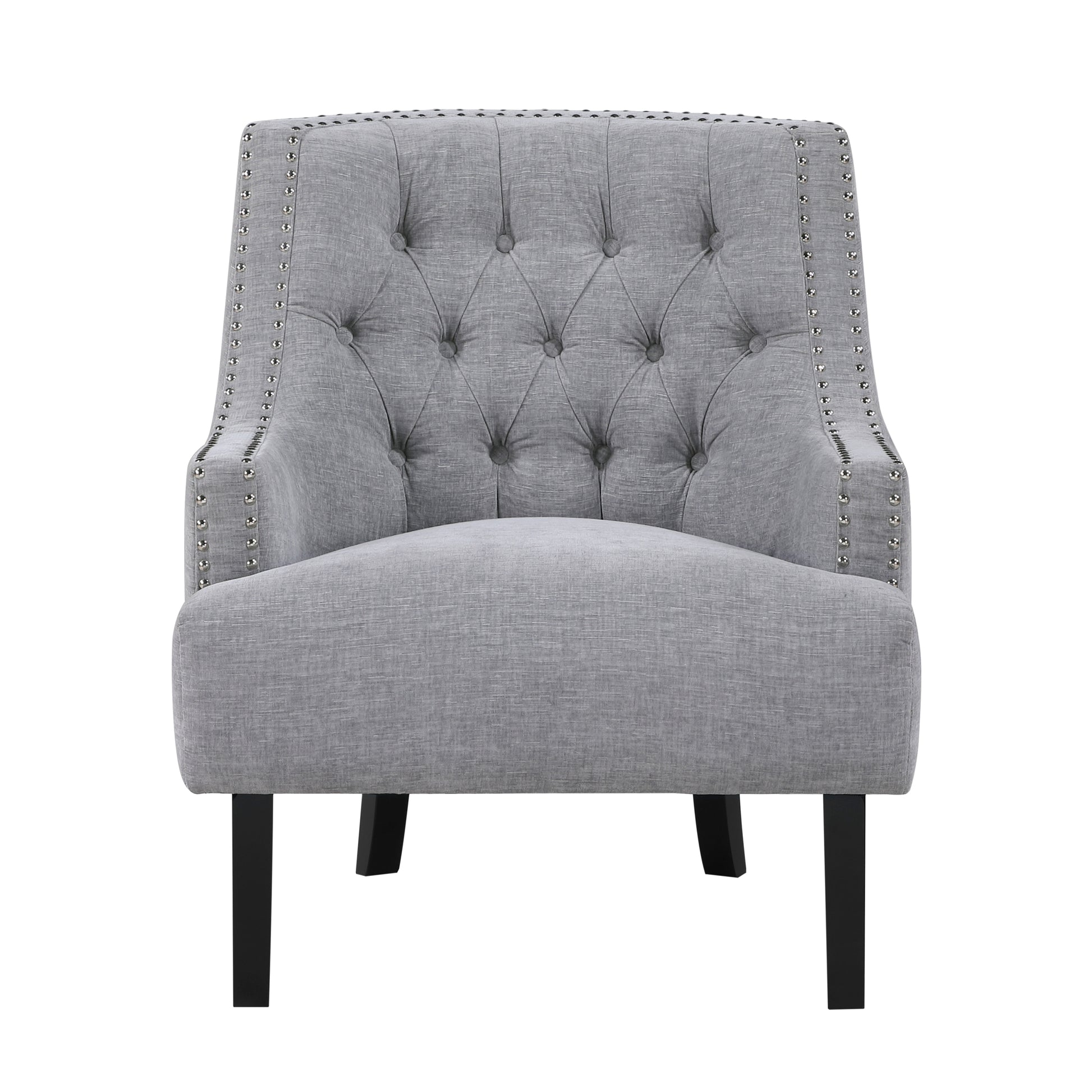 Modern Traditional Accent Chair Gray Chenille Upholstery Button Tufted Solid Wood 1Pc Living Room Furniture Gray Primary Living Space Modern,Traditional Solid Wood