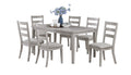 Classic Simple Rustic Gray Finish 7Pc Dining Set Kitchen Dinette Wooden Top Table And Chairs Cushions Seats Ladder Back Chair Dining Room Gray Wood Dining Room Rectangular Dining Table With Chair Upholstered Chair Wood Gray Ladder Back Seats 6 60 Inches