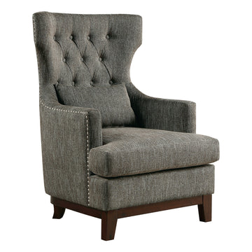 Button Tufted Wing Back Accent Chair 1Pc Gray Fabric Upholstered Pillow Solid Wood Traditional Living Room Furniture Brown Gray Primary Living Space Luxury,Traditional Solid Wood