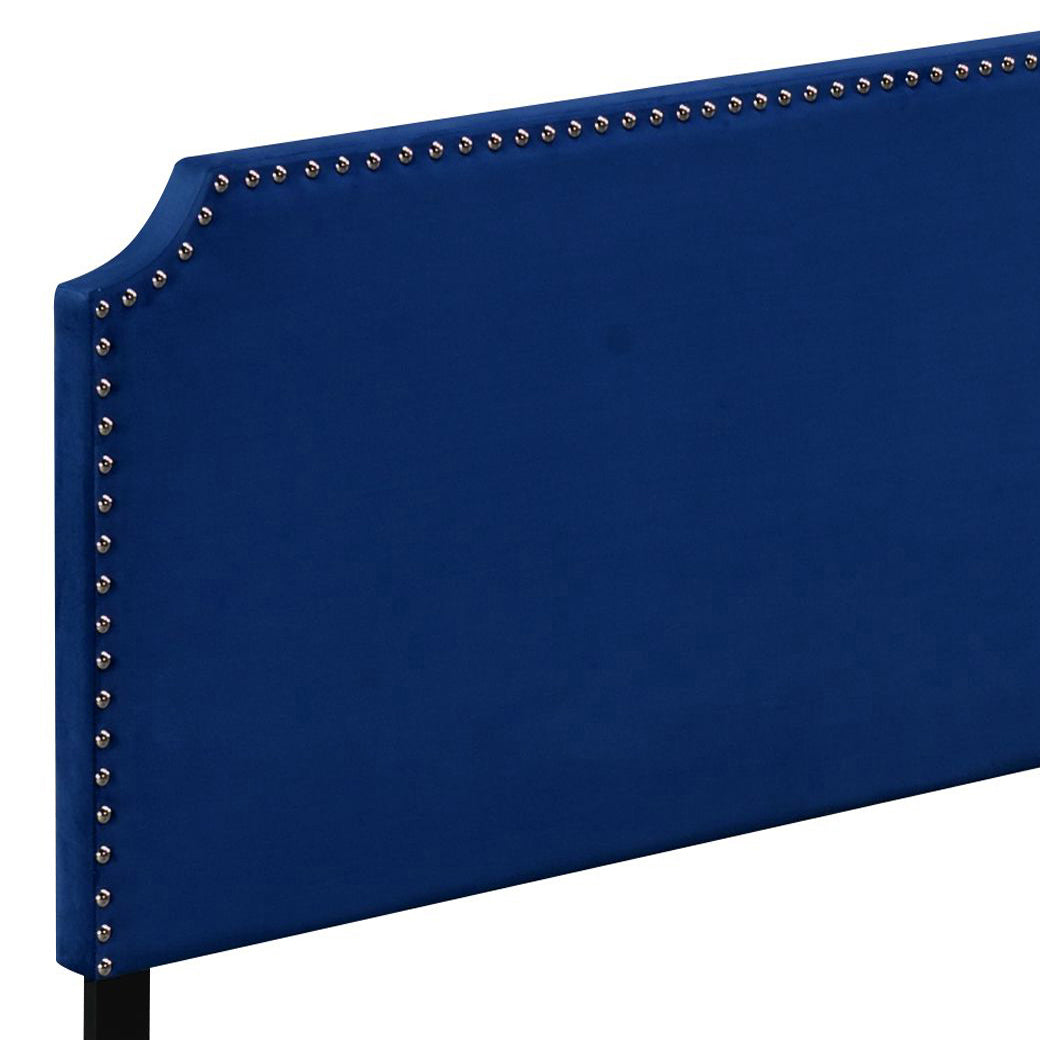 Blue Queen Panel Bed With Scooped Headboard Box Spring Required Queen Blue Wood Bedroom Panel Velvet Velvet